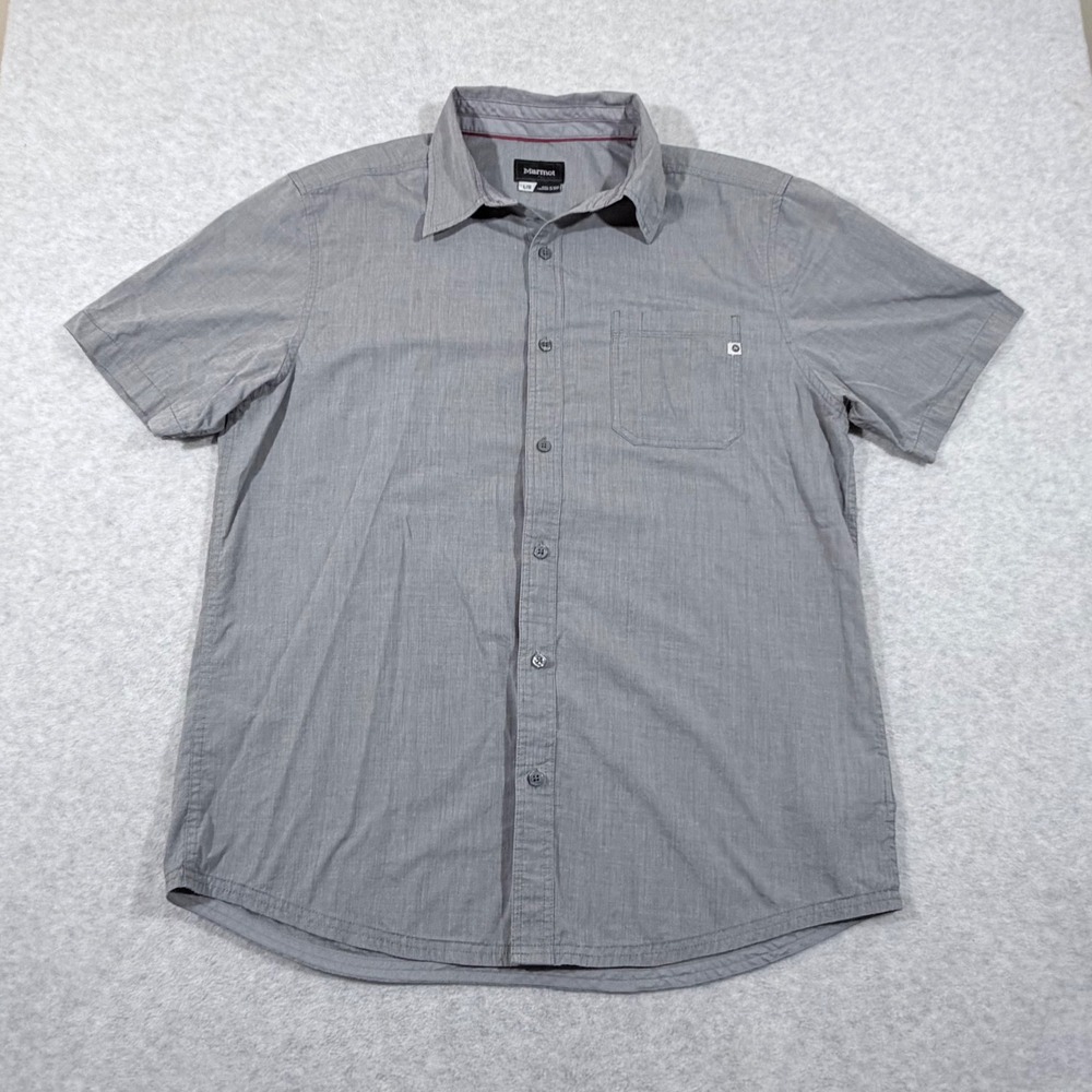 Marmot Mens Gray Short Sleeve Button Down Shirt H43090 Size Large Pocket Hiking